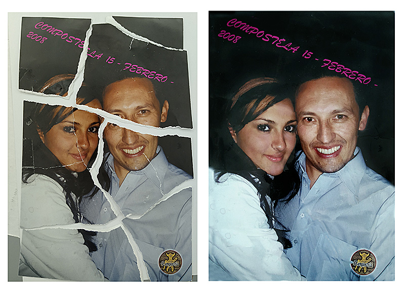 Foto pareja rota y restaurada