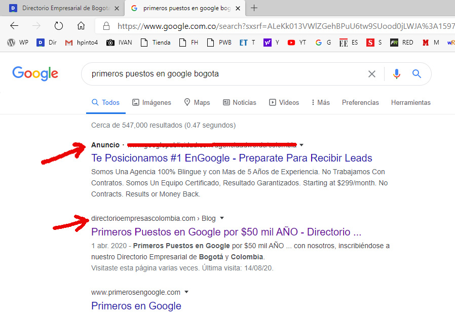 grafico de Primeros en Google
