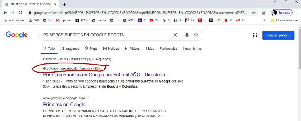 Resultados de búsqueda en Google