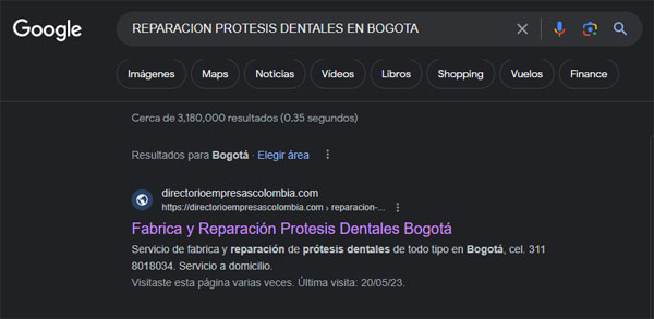 Resultado de búsqueda en Google